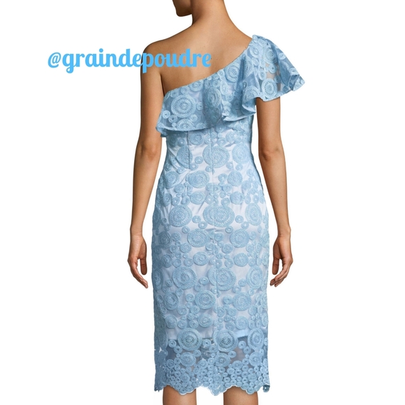 Theia Sky Blue Circle Lace One Shoulder Dress 12 - Picture 3 of 5